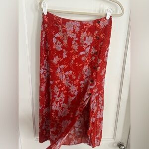 Asymmetrical Red Floral Skirt